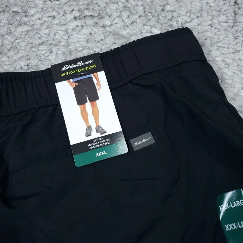 Eddie Bauer Men's Ripstop Tech Cargo Shorts UPF 50+ Black Size XXXL 3XL Belt